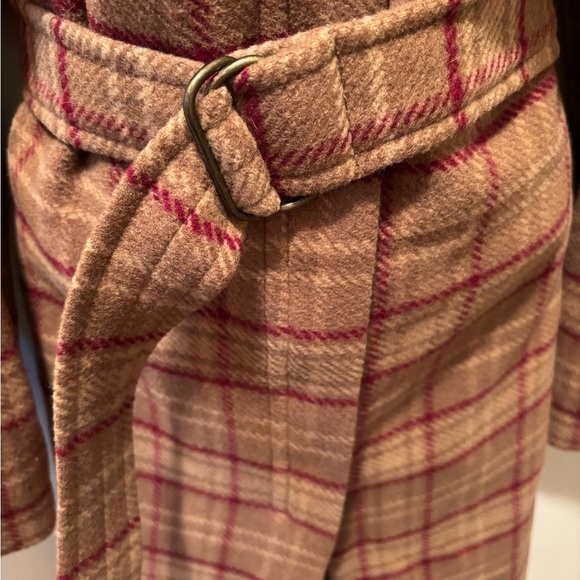VTG J. Crew Plaid Clueless Preppy Wool Belted Trench Coat M Pockets Lined - Picture 9 of 12